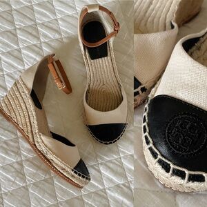 TORY BURCH Colorblock Logo Espardille Wedge Sandal Women’s Size 9